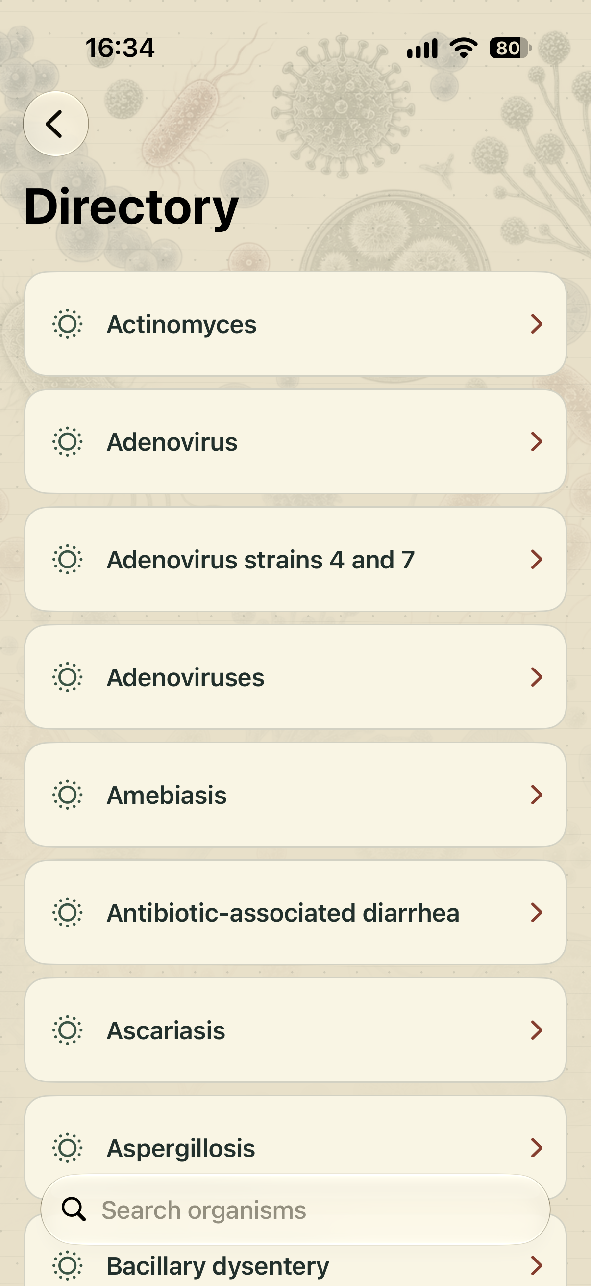 Searchable organism directory