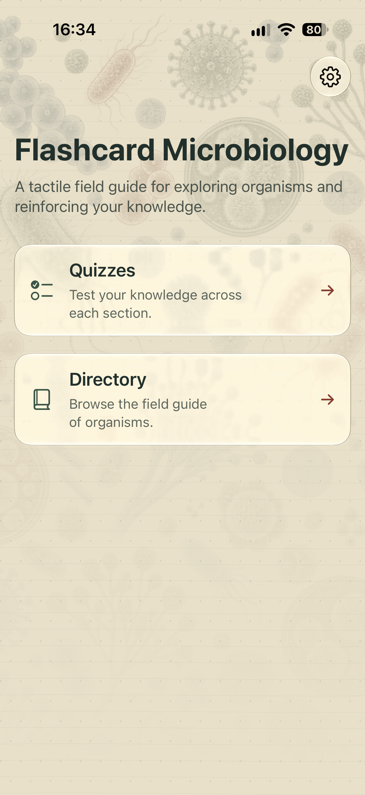 Home screen with Quizzes and Directory