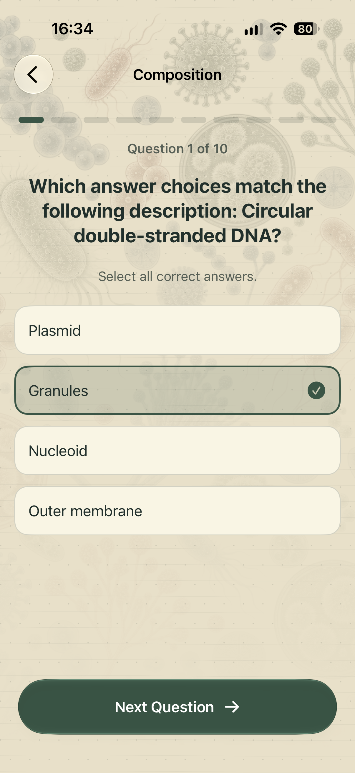 Multiple-answer composition quiz